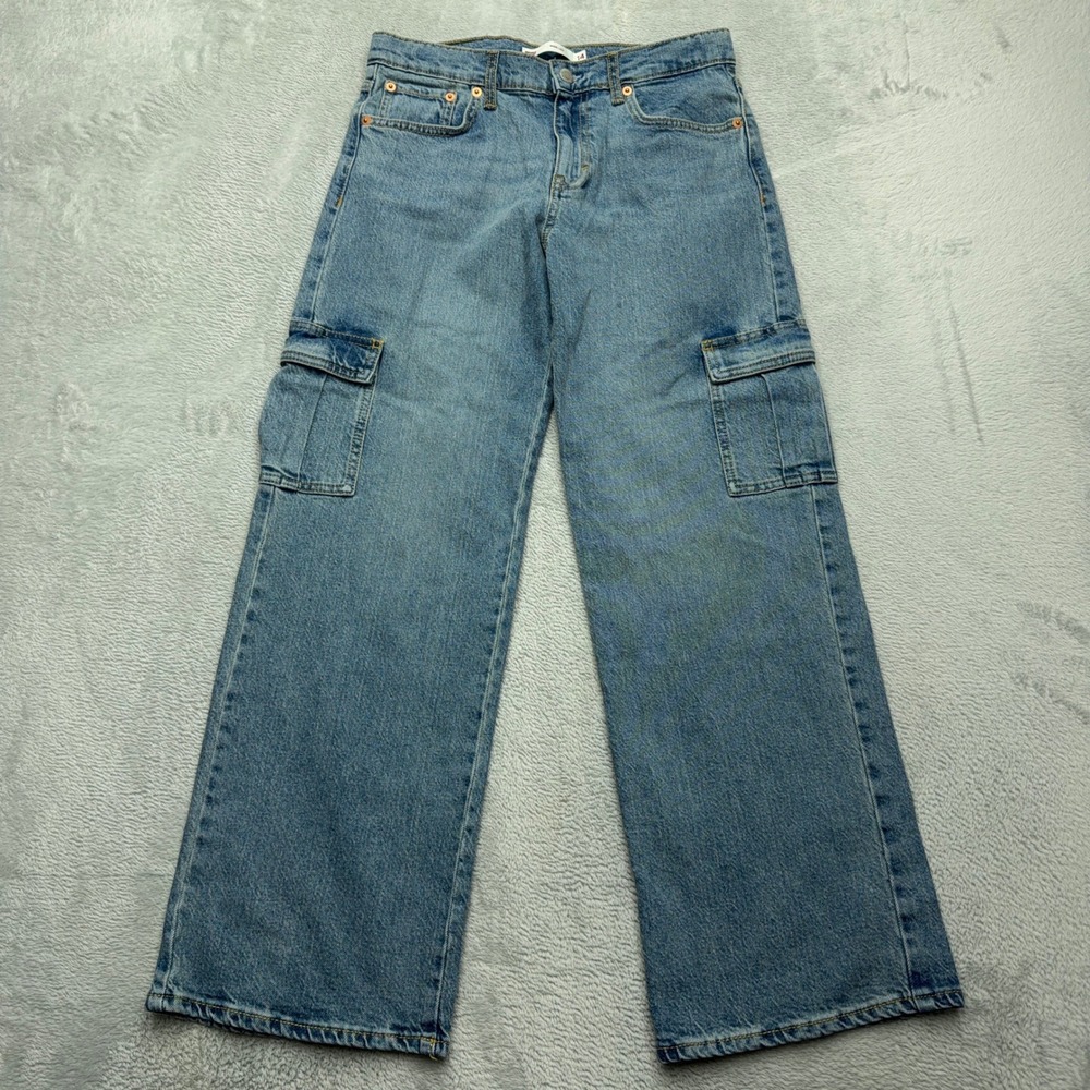 Levi Jeans Girls 14 Blue Wide Leg Cargo Utility Denim Pants High Rise Regular